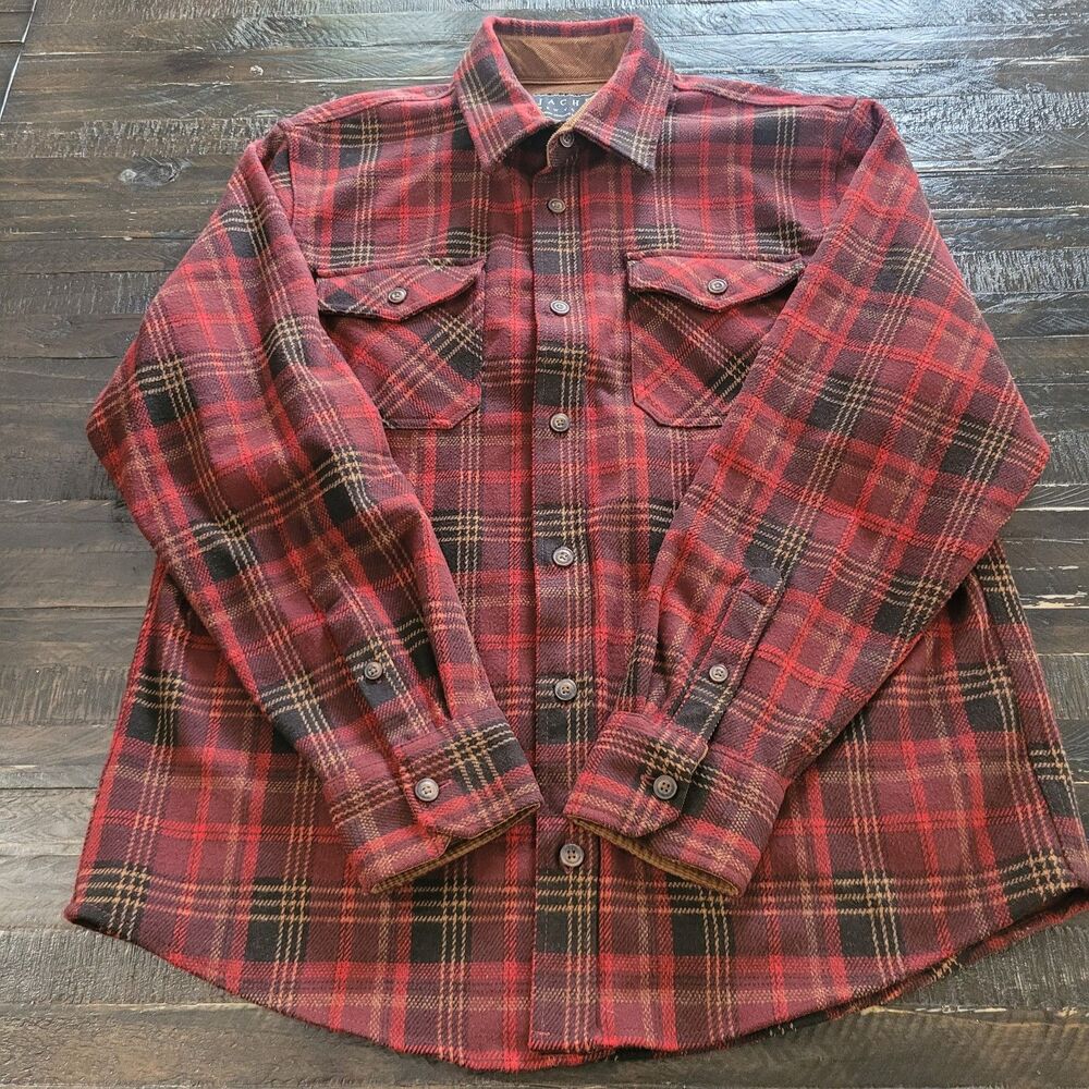 Jachs New York Men’s Red Knit Flannel Shirt Size Large Button-Up Soft Casual